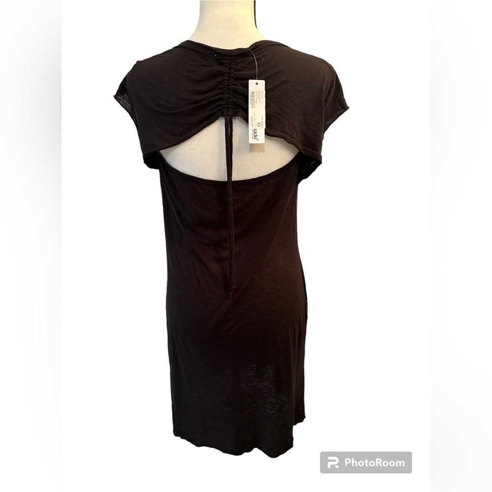 La Made black dress short sleeve open back with cinch string NWT